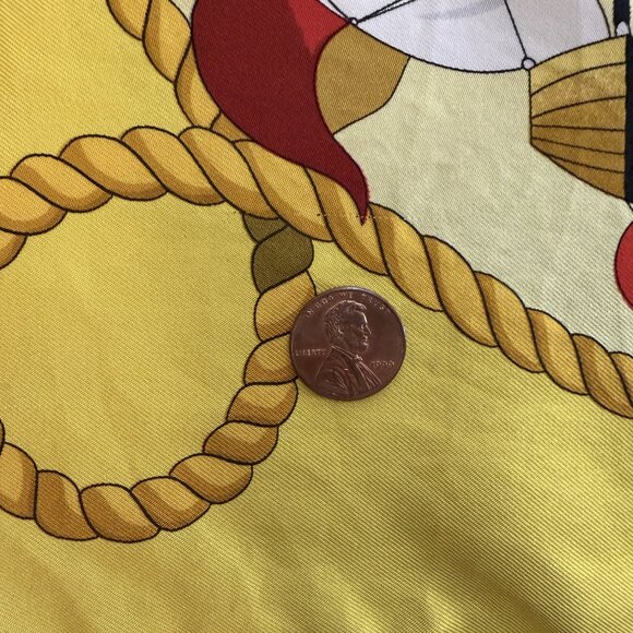 HERMES Vintage Les Folies du Ciel Yellow 90 cm Silk Square Scarf Box Good RARE - Picture 9 of 16